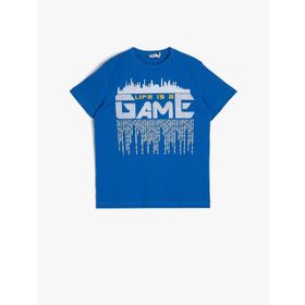 Koton 0YKB16257OK886 Slogan Baskılı Pamuklu Kısa Kollu Bisiklet Yaka Erkek Çocuk T-Shirt