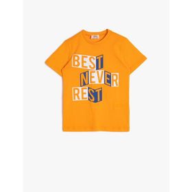 Koton 0YKB16257OK886 Slogan Baskılı Pamuklu Kısa Kollu Bisiklet Yaka Erkek Çocuk T-Shirt