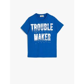 Koton 0YKB16257OK886 Slogan Baskılı Pamuklu Kısa Kollu Bisiklet Yaka Erkek Çocuk T-Shirt