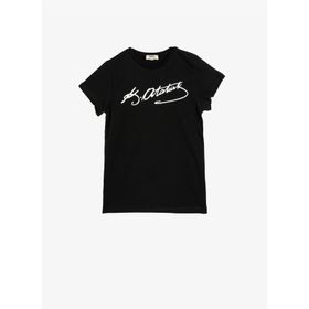 Koton 0YKG17313AK999 Atatürk Imzasi Baskılı Bisiklet Yaka Çocuk Kız T-shirt