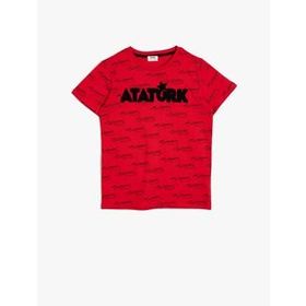 Koton 0YKG17313AK999 Atatürk Imzasi Baskılı Bisiklet Yaka Çocuk Kız T-shirt