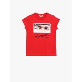 Koton 0YKG17313AK999 Atatürk Imzasi Baskılı Bisiklet Yaka Çocuk Kız T-shirt