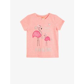 Koton 0YMG19575OKBT4 Sim Detaylı İşlemeli Bisiklet Yaka Kısa Kollu Çocuk Kız T-shirt