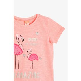 Koton 0YMG19575OKBT4 Sim Detaylı İşlemeli Bisiklet Yaka Kısa Kollu Çocuk Kız T-shirt