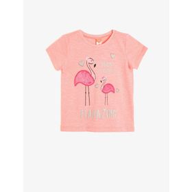 Koton 0YMG19575OKBT4 Sim Detaylı İşlemeli Bisiklet Yaka Kısa Kollu Çocuk Kız T-shirt