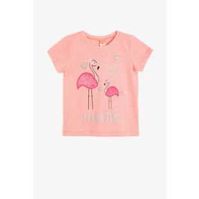 Koton 0YMG19575OKBT4 Sim Detaylı İşlemeli Bisiklet Yaka Kısa Kollu Çocuk Kız T-shirt