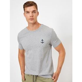 Koton 0YMG19575OKBT4 Sim Detaylı İşlemeli Bisiklet Yaka Kısa Kollu Çocuk Kız T-shirt