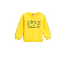 Koton 151 Erkek Bebek Sarı Baskılı Uzun Kollu Bisiklet Yaka Sweatshirt
