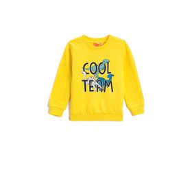 Koton 151 Erkek Bebek Sarı Dinozor Baskılı Uzun Kollu Bisiklet Yaka Sweatshirt