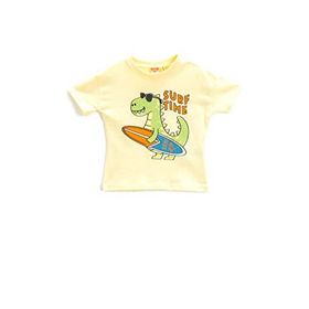 Koton 152 Erkek Bebek Sarı Dinozor Baskılı Kısa Kollu Bisiklet Yaka T-shirt