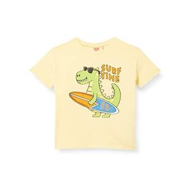 Koton 152 Erkek Bebek Sarı Dinozor Baskılı Kısa Kollu Bisiklet Yaka T-shirt