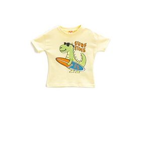 Koton 152 Erkek Bebek Sarı Dinozor Baskılı Kısa Kollu Bisiklet Yaka T-shirt