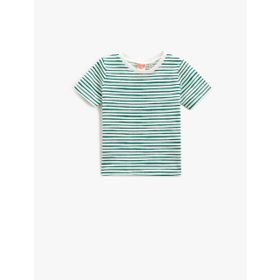 Koton 15K Erkek Bebek Yeşil Çizgili Bisiklet Yaka Kısa Kollu Çizgili T-shirt
