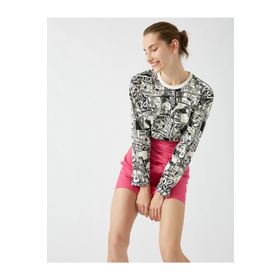 Koton 1KAF10388GK Beyaz %100 Pamuk Bisiklet Yaka Baskili Kadın Sweatshirt
