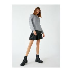Koton 1KAF70613GW Siyah Suni Deri Pileli Mini Etek