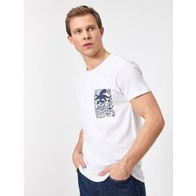 Koton 1KAL18149OK Mavi Bisiklet Yaka Kisa Kollu Slim Fit Çizgili Kadın T-shirt