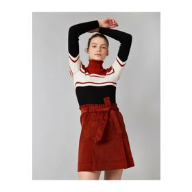 Koton 1KAL78007IW Kahverengi Fitilli Kadife Kemerli Mini Etek