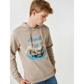 Koton 1KAM71813LK Gri Pamuklu Kapüşonlu Baskılı Uzun Kollu Erkek Sweatshirt