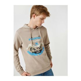 Koton 1KAM71813LK Gri Pamuklu Kapüşonlu Baskılı Uzun Kollu Erkek Sweatshirt