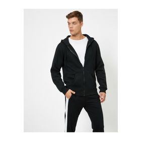 Koton 1KAM75700LK Siyah Fermuarlı Kapüşonlu Basic Pamuk Erkek Sweatshirt