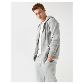 Koton 1KAM75700LK Siyah Fermuarlı Kapüşonlu Basic Pamuk Erkek Sweatshirt