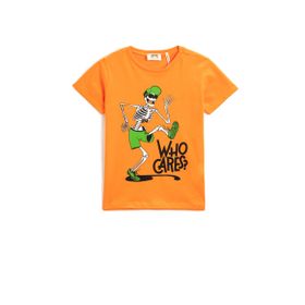 Koton 200 Erkek Çocuk Baskılı Kısa Kollu Bisiklet Yaka Pamuklu Turuncu T-shirt