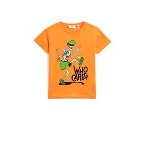 Koton 200 Erkek Çocuk Baskılı Kısa Kollu Bisiklet Yaka Pamuklu Turuncu T-shirt