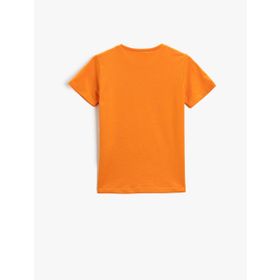 Koton 200 Erkek Çocuk Dinozor Baskılı Kısa Kollu Bisiklet Yaka Pamuklu Turuncu T-shirt