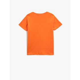 Koton 200 Erkek Çocuk Dinozor Baskılı Kısa Kollu Bisiklet Yaka Pamuklu Turuncu T-shirt