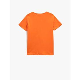 Koton 200 Erkek Çocuk Dinozor Baskılı Kısa Kollu Bisiklet Yaka Pamuklu Turuncu T-shirt