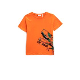 Koton 200 Erkek Çocuk Dinozor Baskılı Kısa Kollu Bisiklet Yaka Pamuklu Turuncu T-shirt