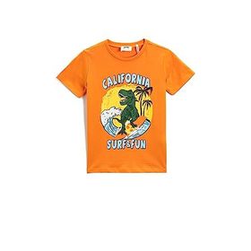 Koton 200 Erkek Çocuk Dinozor Baskılı Kısa Kollu Bisiklet Yaka Pamuklu Turuncu T-shirt
