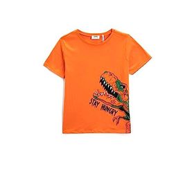 Koton 200 Erkek Çocuk Dinozor Baskılı Kısa Kollu Bisiklet Yaka Pamuklu Turuncu T-shirt
