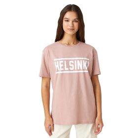 Koton 250 Kadın Kısa Kollu Bisiklet Yaka Baskılı Pembe T-shirt