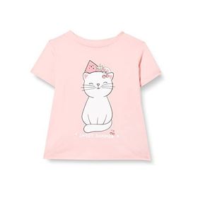Koton 274 Kız Bebek Pembe Kedi Baskılı Kısa Kollu Bisiklet Yaka T-shirt