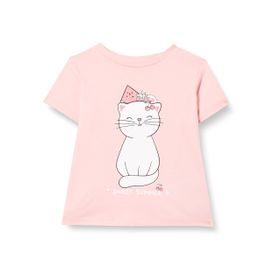 Koton 274 Kız Bebek Pembe Kedi Baskılı Kısa Kollu Bisiklet Yaka T-shirt