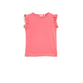 Koton 293 Kız Çocuk T-shirt Yuvarlak Yaka Kolsuz Fırfırlı Pembe