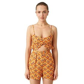 Koton 2SAK30025EW Crop Desenli Keten Karışımlı Atlet