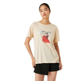 Koton 2SAK50336EK Bej Figür Baskılı Modal Karışımlı Kadın T-shirt