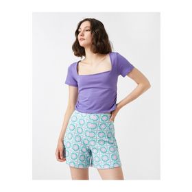 Koton 2SAK50392EK Kare Yaka Kısa Kollu Pamuklu T-shirt