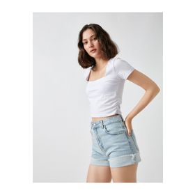 Koton 2SAK50392EK Kare Yaka Kısa Kollu Pamuklu T-shirt