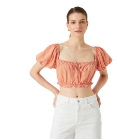 Koton 2SAK60189EW Crop Bluz Kare Yaka Balon Kollu