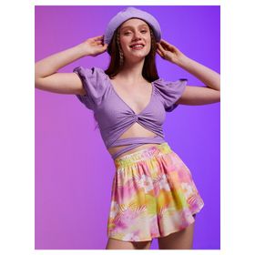Koton 2SAL10824IK Crop Çapraz Detaylı V Yaka T-shirt