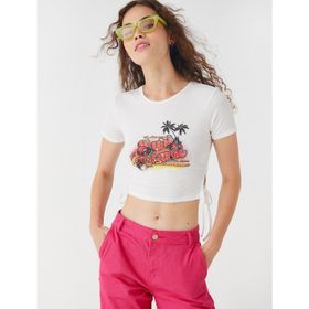 Koton 2SAL10847IK010 Ekru Kadın Crop T-Shirt