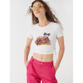 Koton 2SAL10847IK010 Ekru Kadın Crop T-Shirt