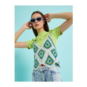 Koton 2SAL30037HT Geometrik Desenli Örgü Crop Atlet