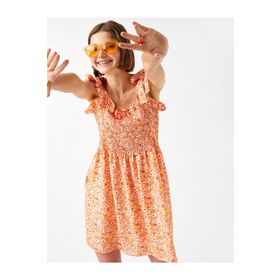 Koton 2SAL80057IW Çiçekli Gipeli Mini Elbise
