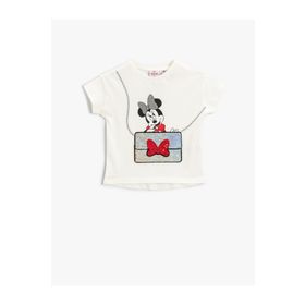 Koton 2SKG10045AK Minnie Mouse Lisanslı Baskılı Pullu Payetli Kız Çocuk Tişört