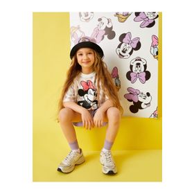 Koton 2SKG10219AK Puantiyeli Minnie Mouse Lisanslı Baskılı Kısa Kollu Pamuklu Kız Çocuk Tişört
