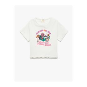 Koton 2SKG10398AK Crop Baskılı Kısa Kollu Bisiklet Yaka Pamuklu Turuncu Kadın T-shirt